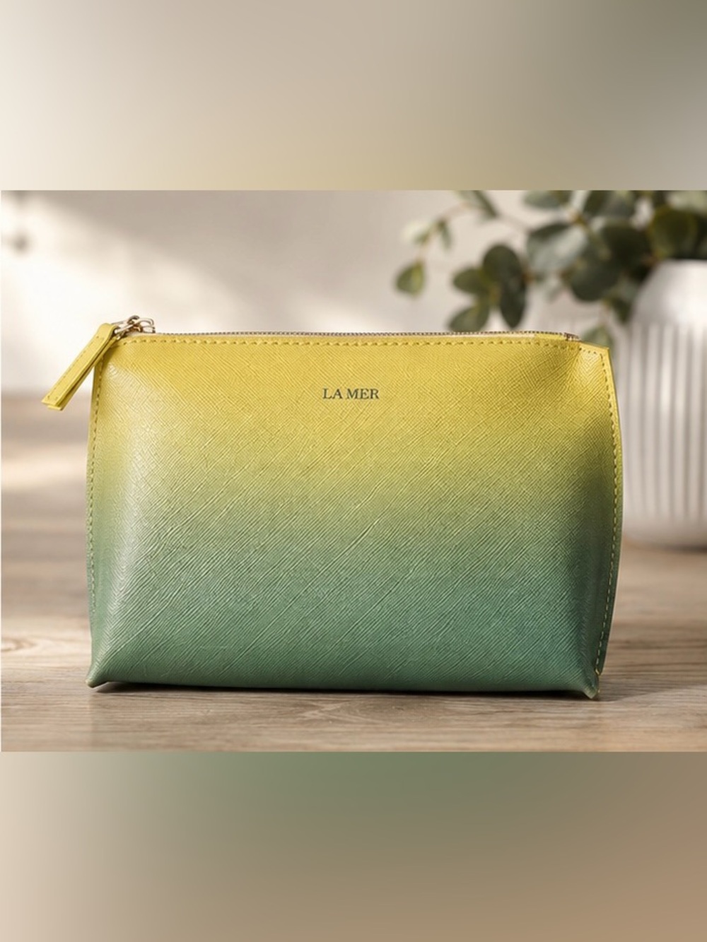 La Mer Yellow to Green Ombré Gradient Cosmetic Makeup Pouch